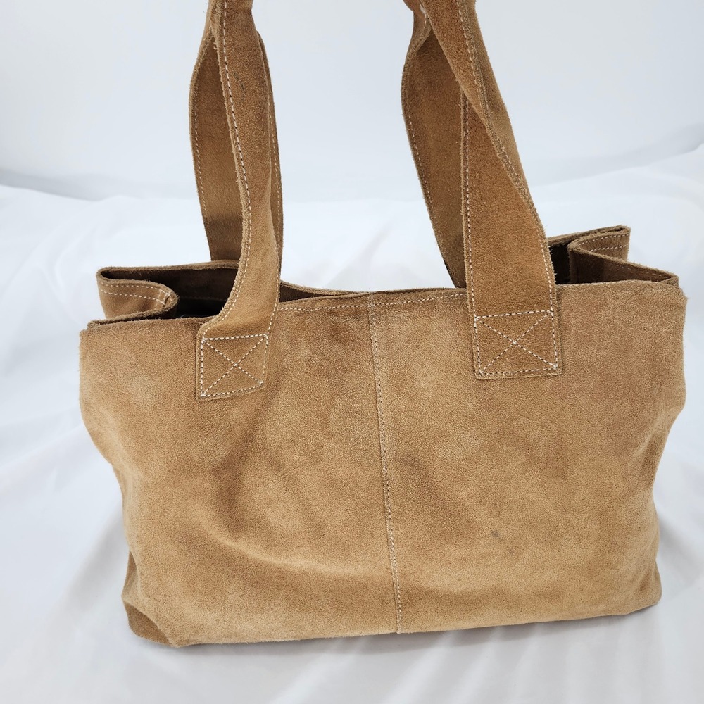 Eddie Bauer Suede Leather Tote Laptop Bag Medium Tan Academia Travel Minimalist